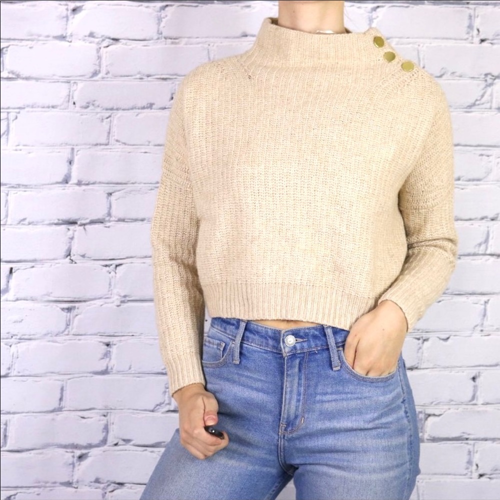 NWT wool blend beige knit mock neck sweater b1